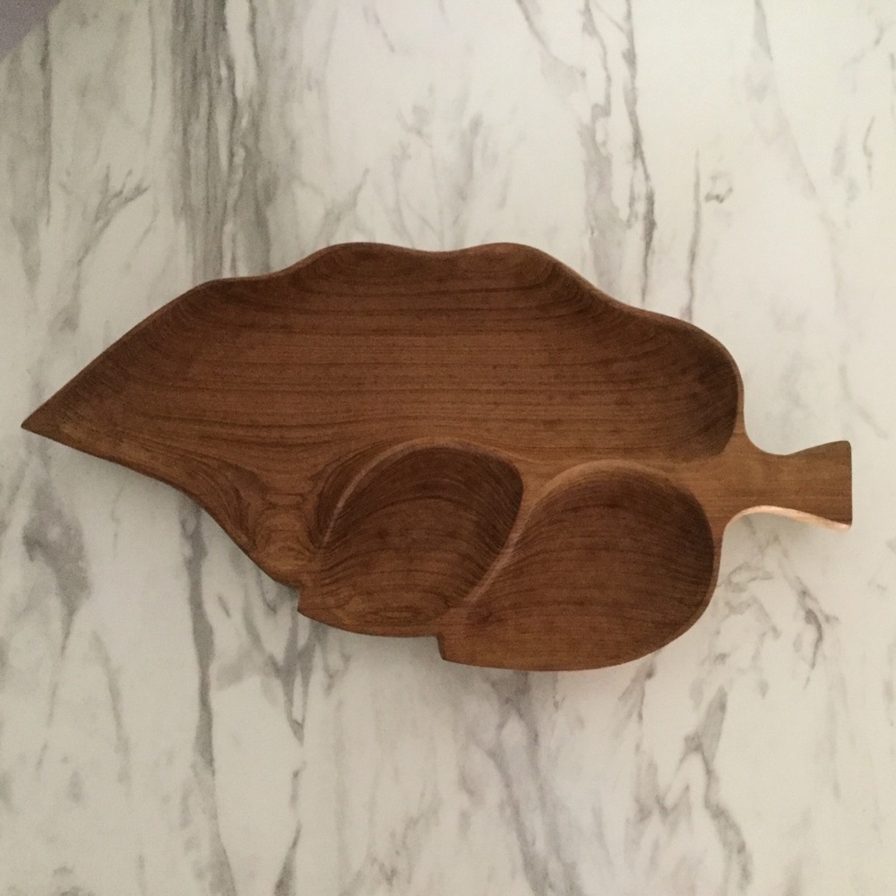 Mid Century Modern Teak Leaf Serving Tray